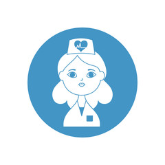 cartoon woman nurse icon, block style
