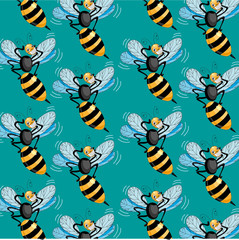 Seamless pattern with wasps in a mask