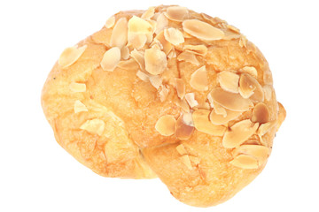 croissant with almond isolated on white background. close-up photography.