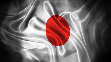 Close up waving flag of Japan. National Japan flag.