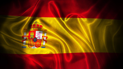 Close up waving flag of Spain. National Spain flag.