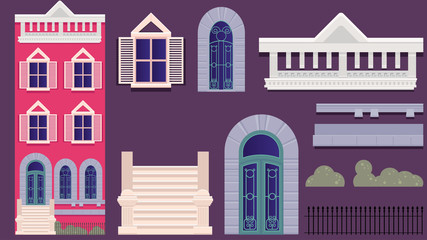 Manhattan style old big house vector illustration. Beautiful historical house for game design projects etc.