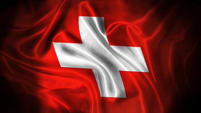 Close up waving flag of Switzerland. National Switzerland flag.