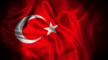 Close up waving flag of Turkey . National Turkey flag.