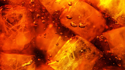 Detail of cola drink with ice cubes - obrazy, fototapety, plakaty