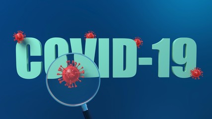 Fototapeta premium 3D Rendering of virus cells on a word with a magnifying glass