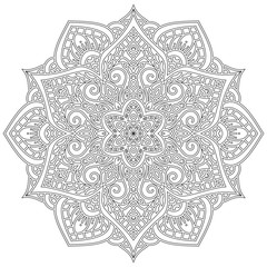 Black and white mandala vector isolated on white. Vector hand drawn circular decorative element.