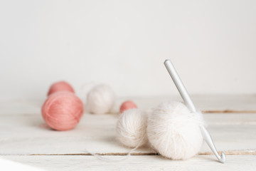 Incomplete knitting project with wooden needles