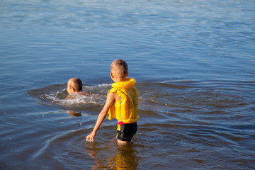 the child enters the water