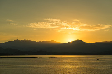 Fototapeta na wymiar Sunset at the port of Ajaccio