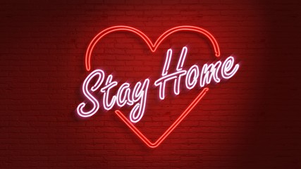 Stay Home Neon message on the wall