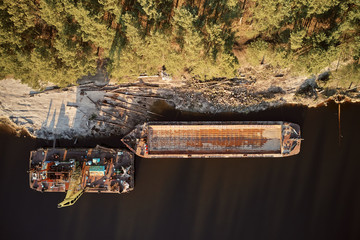 very old timber transport barge