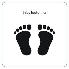 The silhouette of baby footprints. footsteps icon or sign for print.  Vector illustration.