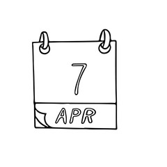 calendar hand drawn in doodle style. April 7. World Health Day, date. icon, sticker, element