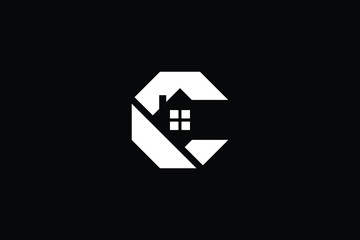 Logo design of C in vector for construction, home, real estate, building, property. Minimal awesome trendy professional logo design template on black background.