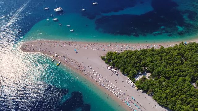 Aerial view of Zlatni rat beach on Brac island in Dalmatia, Croatia