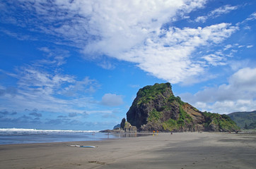 Lion's Rock at Piha Beach in New Zealand. Famous beach. Surf spot in New Zealand.