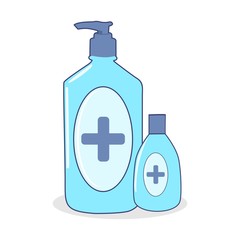 Hand sanitizer bottle isolated with pump. Washing alcohol gel used against viruses, bacteria, flu, coronavirus. Waterless hand cleaner. Handwashing. Vector illustration, flat design Disinfection. 