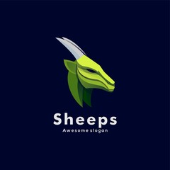 Vector Logo Illustration Sheep Head Colorful Style.