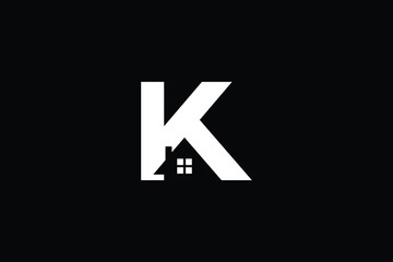 Logo design of K in vector for construction, home, real estate, building, property. Minimal awesome trendy professional logo design template on black background.