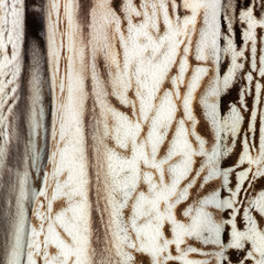 Natural beige brown shiny fur texture with large spots and beautiful folds