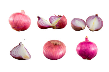 Shallots were placed on a white background.