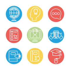 Fototapeta premium academic book and education online icon set, line block style