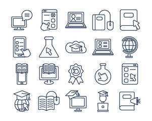 computers and education online icon set, line style
