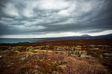 Icelandic landscape with moody clouds