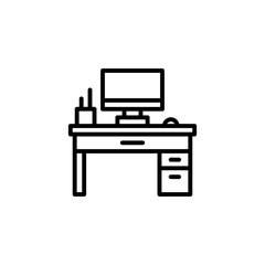 Desk Icon. Workplace, Office, table and chair sign. Trendy Flat style for graphic design, Web site, UI. EPS10. - Vector illustration