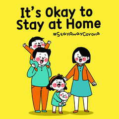 Family It's Okay to Stay at Home Corona COVID-19 Campaign Sticker Illustration