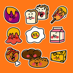 Cute Colorful Food and Snack Character Doodle Editable Vector Illustration Clip Art Collection