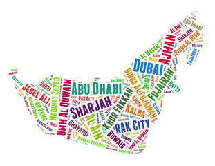 Obraz premium United Arab Emirates map and list of cities