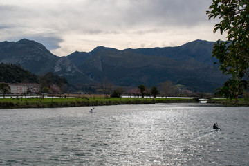 Lake with mountains in the background, Ribadesella, Spain