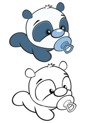 Vector Illustration of a Cute Cartoon Character Panda for you Design and Computer Game. Coloring Book Outline Set 