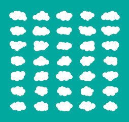 White clouds on turquoise background in the form of the sky. Flat. Vector illustration