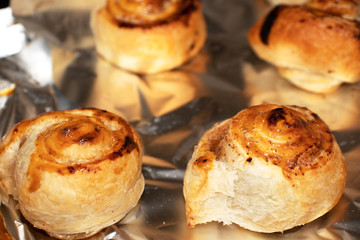 Beautiful croissants closeup. Croissant pattern. The concept of food and desserts.