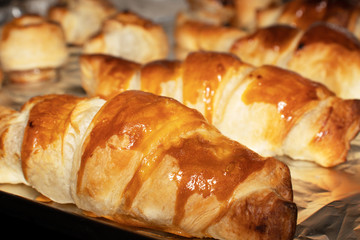 Beautiful croissants closeup. The concept of food and desserts.