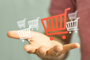 Online shopping business concept selecting shopping cart.
