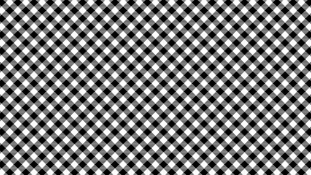 Gingham check diagonal pattern of black and white. Seamless loop.