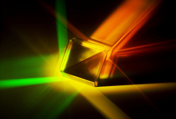 colored beams from a crystal cube