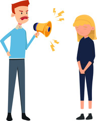 Male Boss mad and yell at his female secretary using megaphone