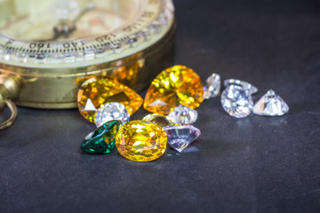 Natural Sapphire gemstone, Jewel or gems on black shine color, Collection of many different natural gemstones amethyst,