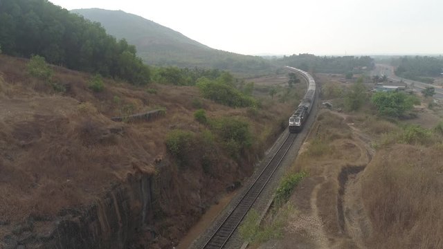 Train Passing Shot With A Drone In South India Green Mountains