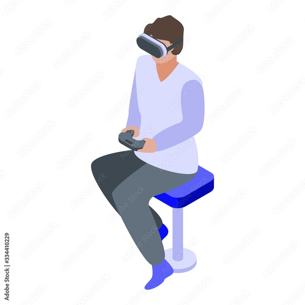 Poster man playing joystick icon. isometric of man playing joystick vector icon for web design isolated on 