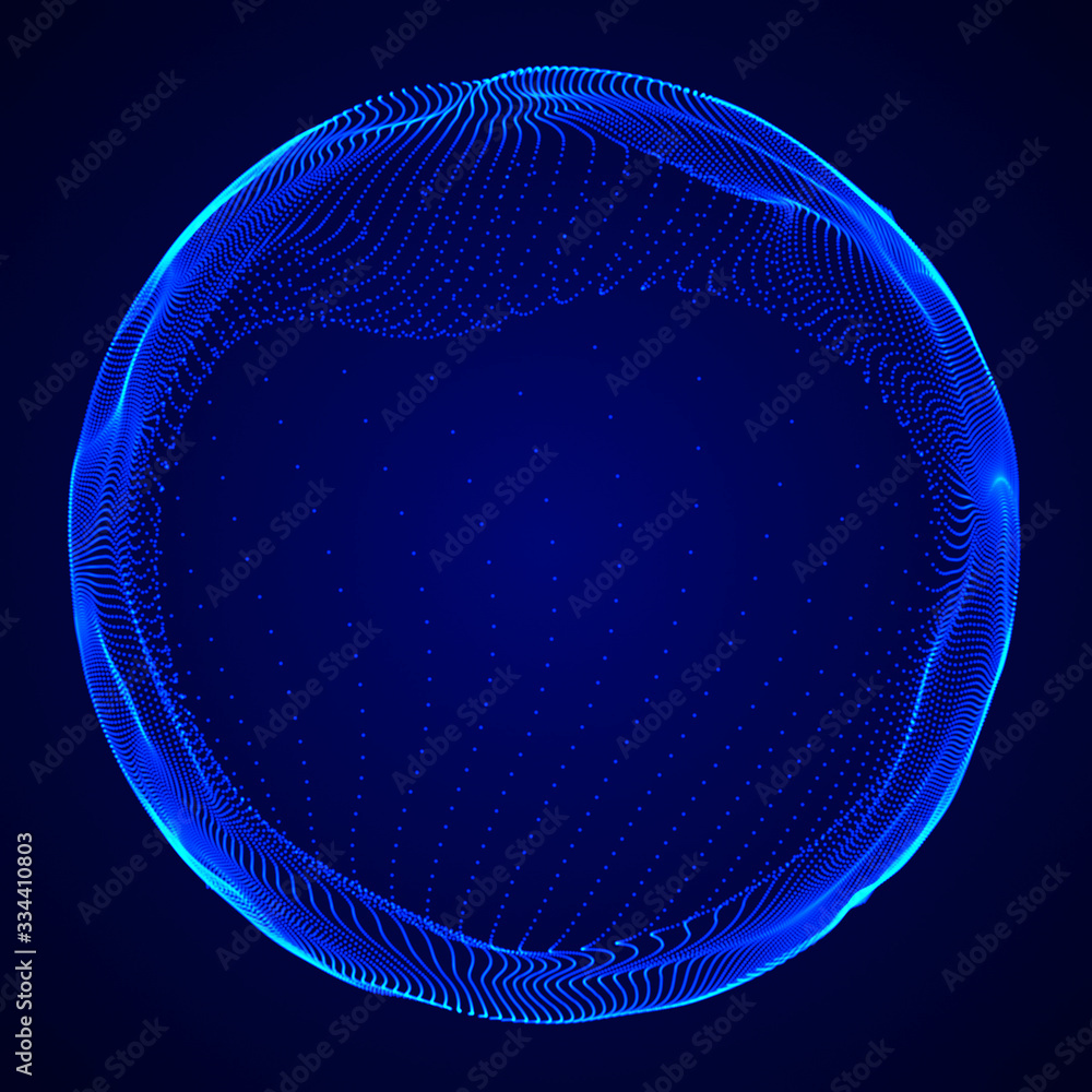 Poster futuristic sphere of multiple points and lines. abstract illustration in space style. 3d rendering.