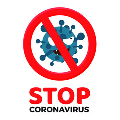 Corona virus Icon with  Prohibit Sign, 2019-nCoV Novel Corona virus Bacteria.No Infection and Stop Corona virus Concept.Dangerous Corona virus Cell in China, Wuhan/USA/Italy/Spain.Isolated Vector Icon