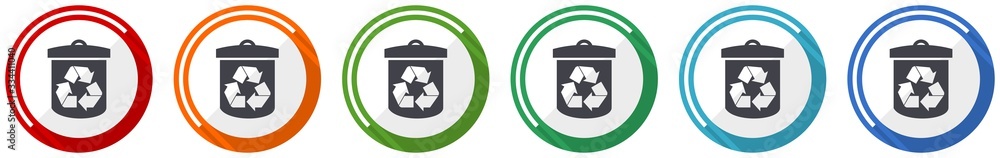 Aufkleber Recycle icon set, flat design vector illustration in 6 colors options for webdesign and mobile applications