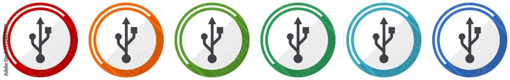 Leinwandbilder usb icon set, flat design vector illustration in 6 colors options for webdesign and mobile applicati