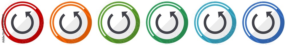 Leinwandbilder rotate icon set, flat design vector illustration in 6 colors options for webdesign and mobile applic